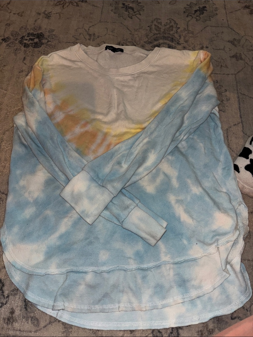 Ocean Drive Tie-Dye Scoop Neck Sweater in Sky Blue, White & Yellow